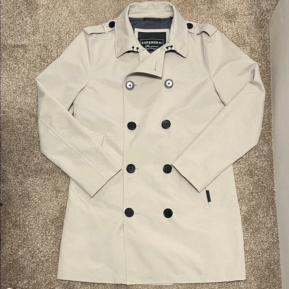 Superdry Premium Goods Cream Trench Coat - Picture 1 of 4
